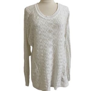 CASLON Womens White Tunic Scoop Neck Sweater Chunky Knit Lace Up Sleeves Medium